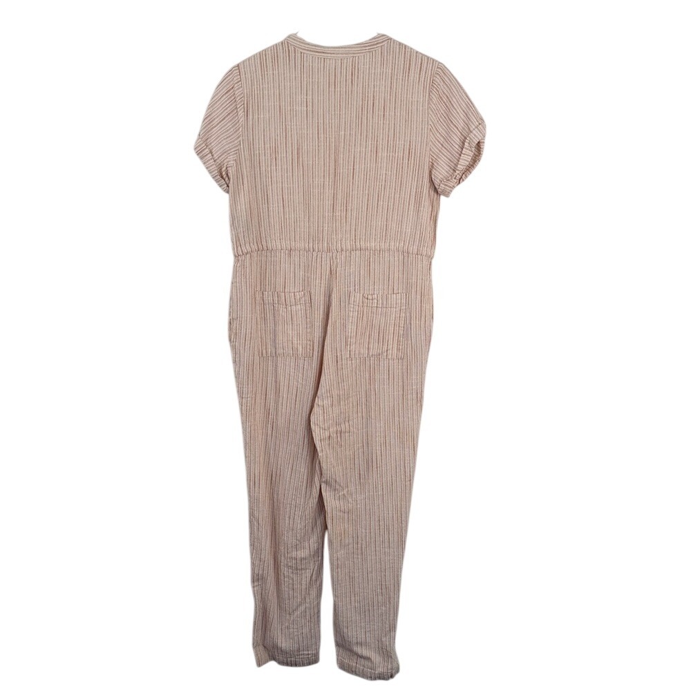 Line and Dot Striped Button Front Drawstring Waist Wide Leg Jumpsuit Small - Picture 11 of 11